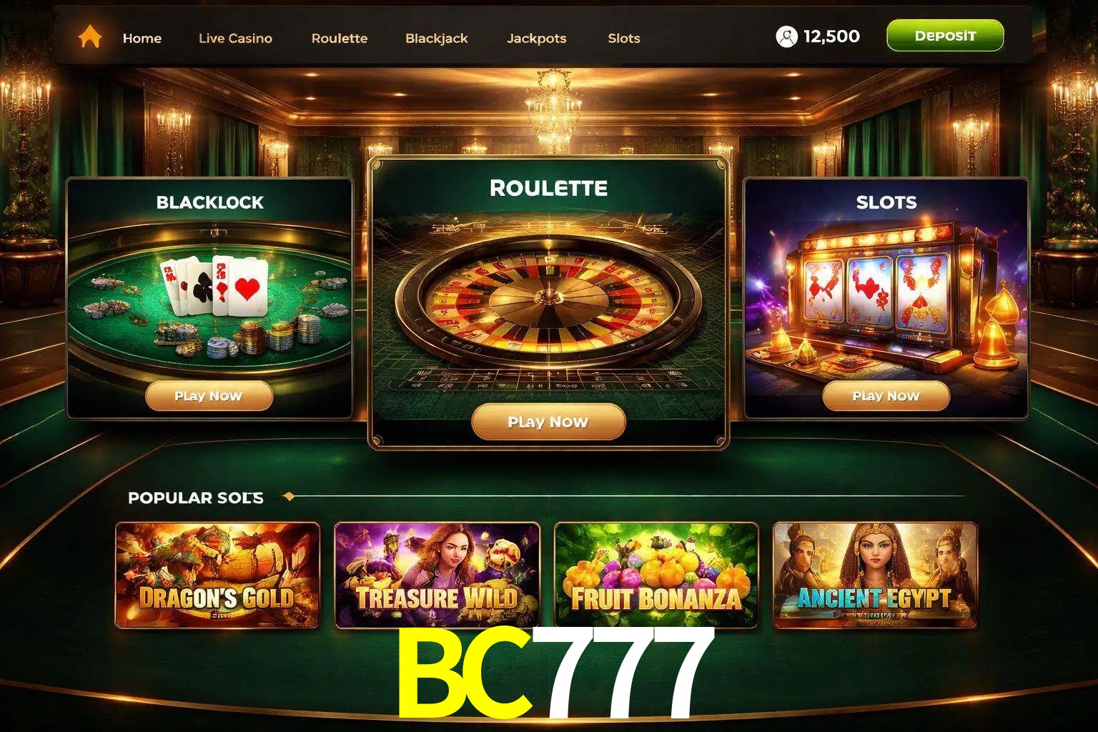 Vista de la plataforma BC777 Casino mostrando categorías organizadas de juegos en línea